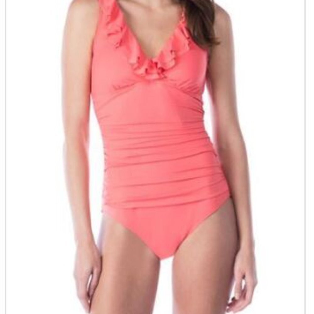 LAUREN Ralph Lauren Tummy-Control Ruffle One-Pc Swimsuit size 10